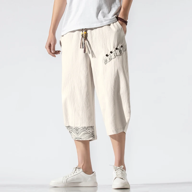 

Men Chinese Style Harem Pants 2023 Summer Men Casual Linen Pants Men Cotton Loose Trousers Male Oversized Calf-Length Pants 5XL