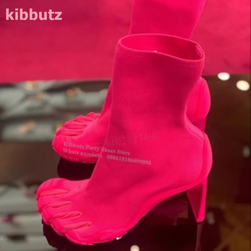 Five Fingers Ankle Boots Split Toe Square Heel Weave Solid Red Slip-On Novelty Fashion Runway Show Sexy Women Shoes 2023 Newest