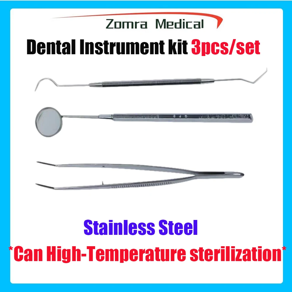 

Stainless Steel Dental Autoclave Instrument Kit 3pcs/Set with Mouth Mirror Probe Tweezer Dental Tools Set for Dentist clinic