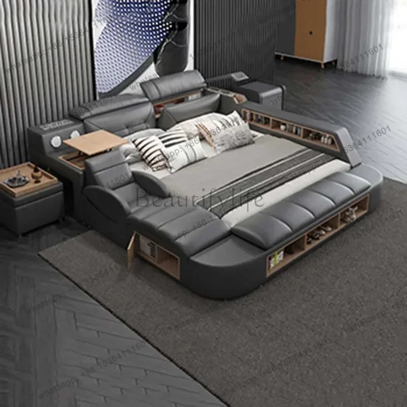 Storage Simple Double Bed Massager Charge Adjustable Modern Bed Frame Electric Lit Multifonctionnel King Size Bed Set Furniture - view 5