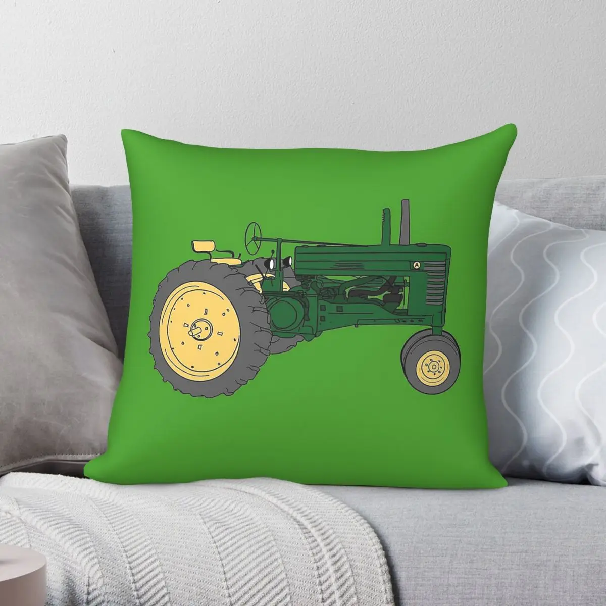A Green Tractor Square Pillowcase Polyester Linen Velvet Creative Zip Decorative Room Cushion Case