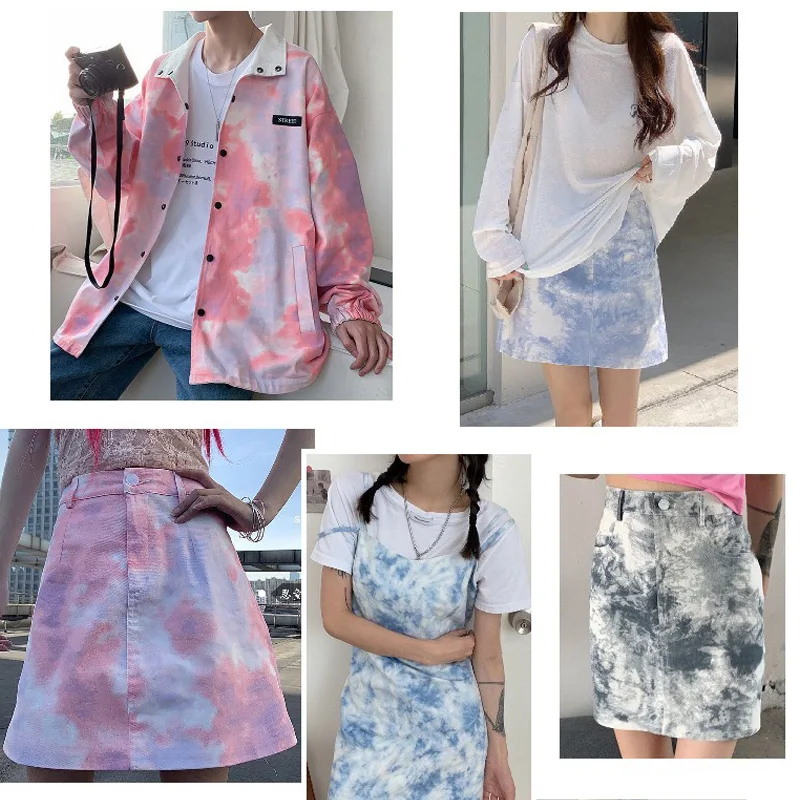 100 * 150 cm Kolor Tie Dye Washed Denim Fabric For Diy Sewing Skirt Jeans Dress Coat Clothes Stretch Tie-dyed Denim Cotton Fabric