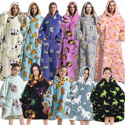 Winter Sherpa Blanket Plush Flannel Warm Family Matching Hoodie Super Long Oversized Halloween Homewear Avocado Women Sweatshirt