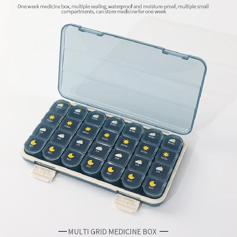 Portable 21/28 Grids Weekly Pill Box Medicine Dispenser Tablet Organizer Storage Boxes 7 Days Compartment Pills Case Container