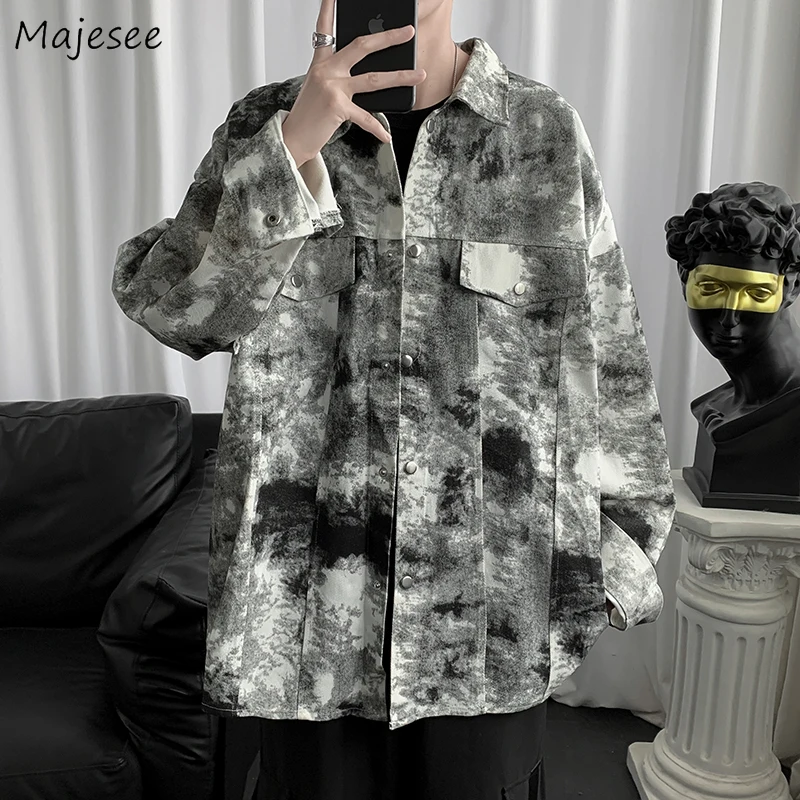 

Print Shirts Men Korean Style Trendy Loose Autumn New College Couples Popular Tops Casual Harajuku All-match Simple Design Retro