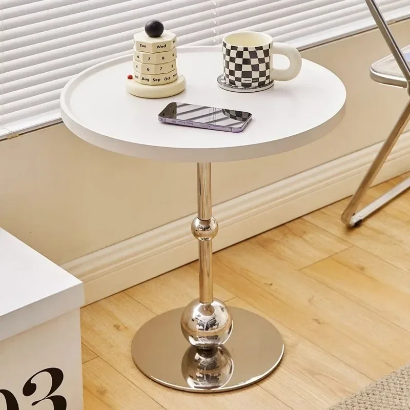 

Sofa side white round side table apartment table simple household bedside cream wind glass coffee table living room furniture
