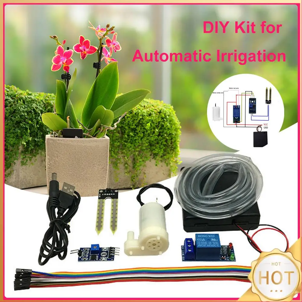 

Automatic Irrigation Garden Kit Soil Moisture Sensor Automatic Irrigation Module DIY Kit Relay Module 50cm Hose for Arduino