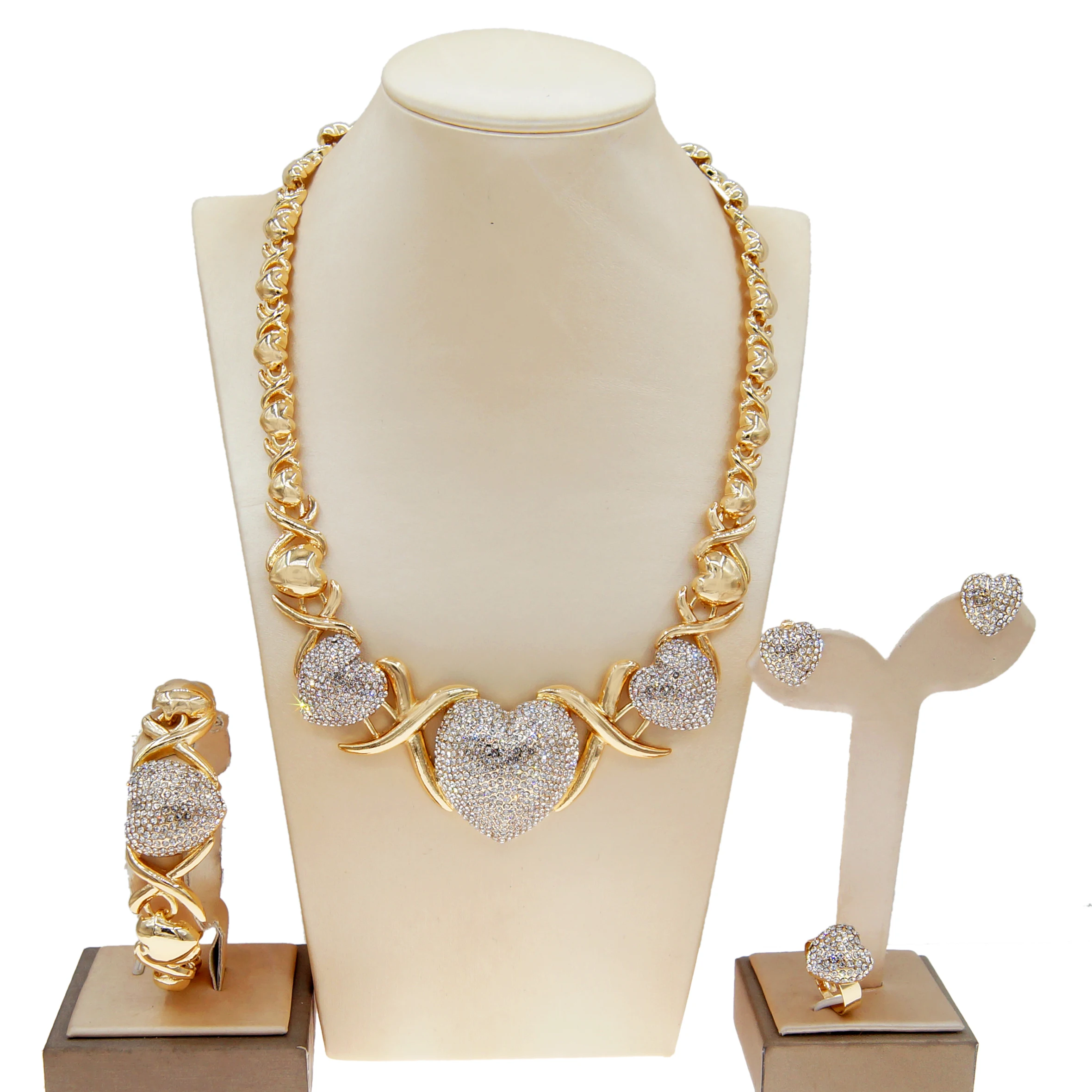 

Изысканный и легкий комплект позолоченных украшений XOXO, высококачественные свадебные и праздничные аксессуары для женщин.