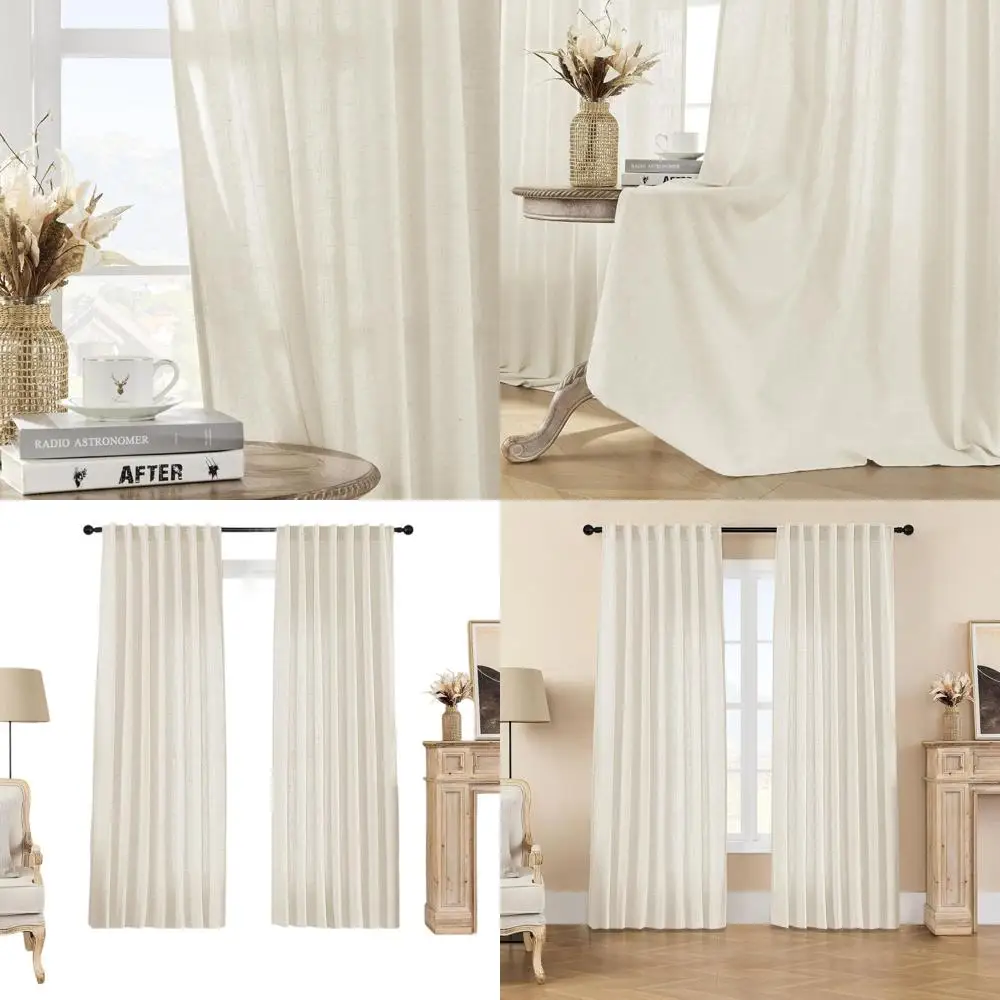 

Льняные шторы цвета слоновой кости, комплект из 2 панелей, длина 84, ширина 70, фильтр света для гостиной с карманом для стержня