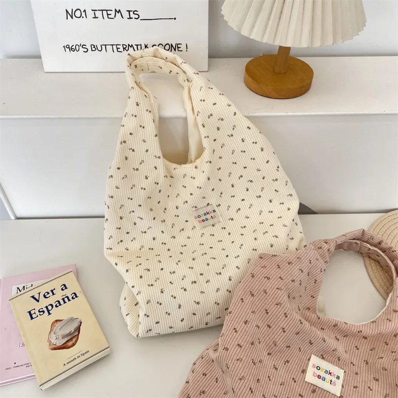 Large Capacity Casual Relaxed Style Tote Handbag Commuter Shopper Women's Fashion Corduroy Shoulder Bag 2026 New Spring Autumn