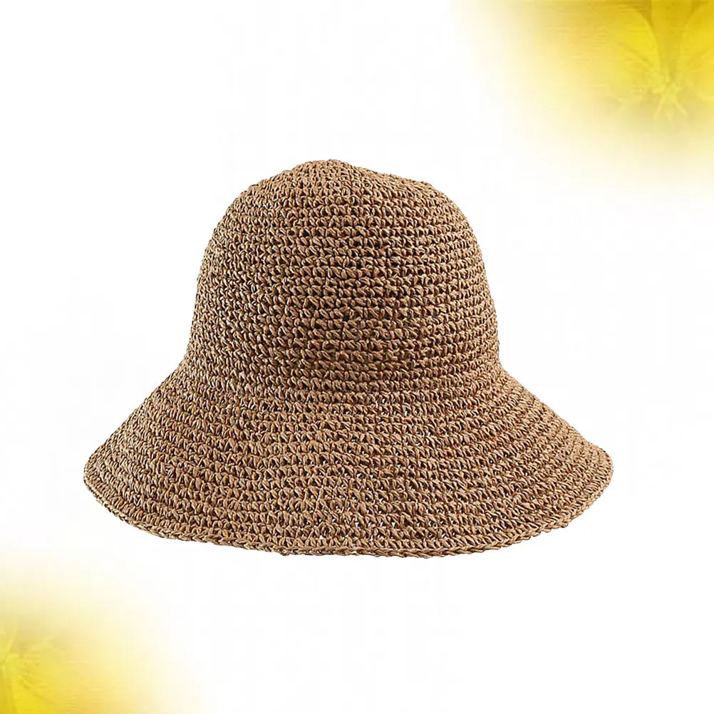 

Straw Sun Hat Wide Brim Beach UV Protection Women Khaki Fashion Lightweight Comfort Breathable Summer Accessories Sun Block Cap
