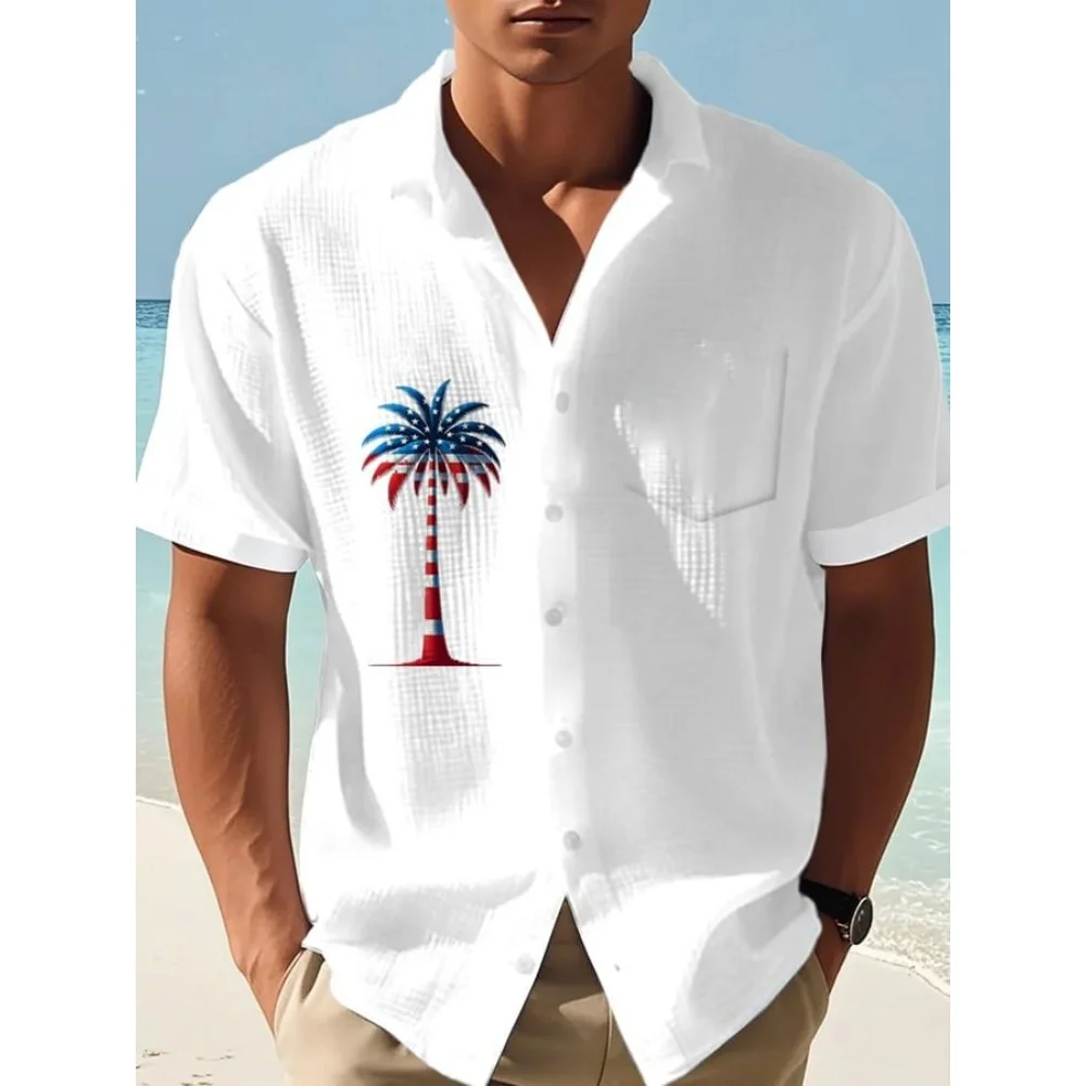 

Mens Coconut Tree Flag Button Down Shirt Short Sleeve Casual Shirt Fashion Summer Tops for Men Beach Summer Wedding Shirt