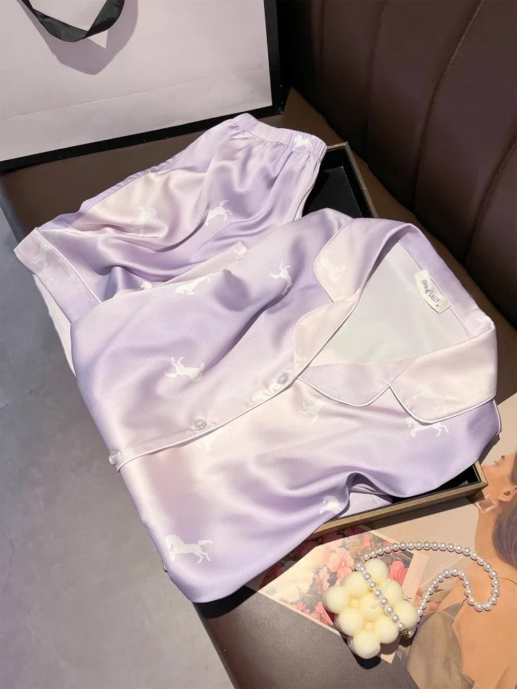 New High Quality Pajama Set Women's Short sleeved Shorts Silk Home Clothes  Thin Edition