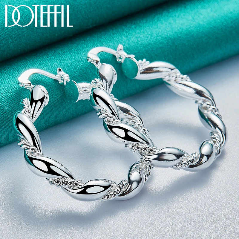 DOTEFFIL 925 Sterling Silver Twisted Rope Loop 38mm Circle Hoop Earring For Woman Fashion Party Wedding Engagement Party Jewelry