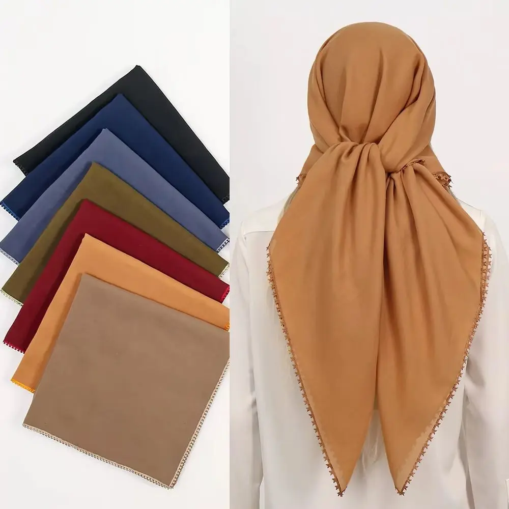 

115*115cm Square Scarves Women Lace Headscarf Muslim Hijab Turban Shawls Wrap Scarf Bandanas Headband Kerchief Turbante Mujer