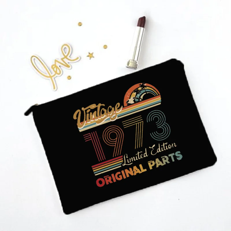 40 50 Years Old Birthday Party Gift Canvas Zipper Cosmetic Cases Professional Makeup Suitcase Pencil Pouch Travel Lipstick Bag