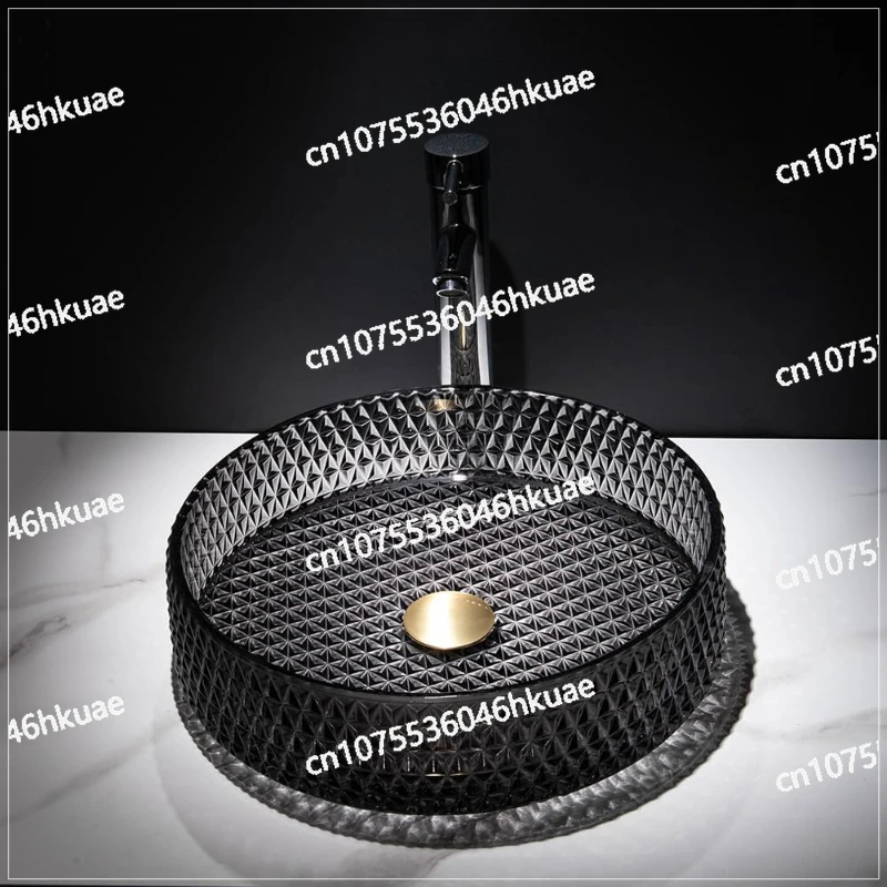 Bathroom Vessel Sink Round Vessel Sink Transparent Diamond Shaped Crystal Glass Bathroom Sink Above Counter Black