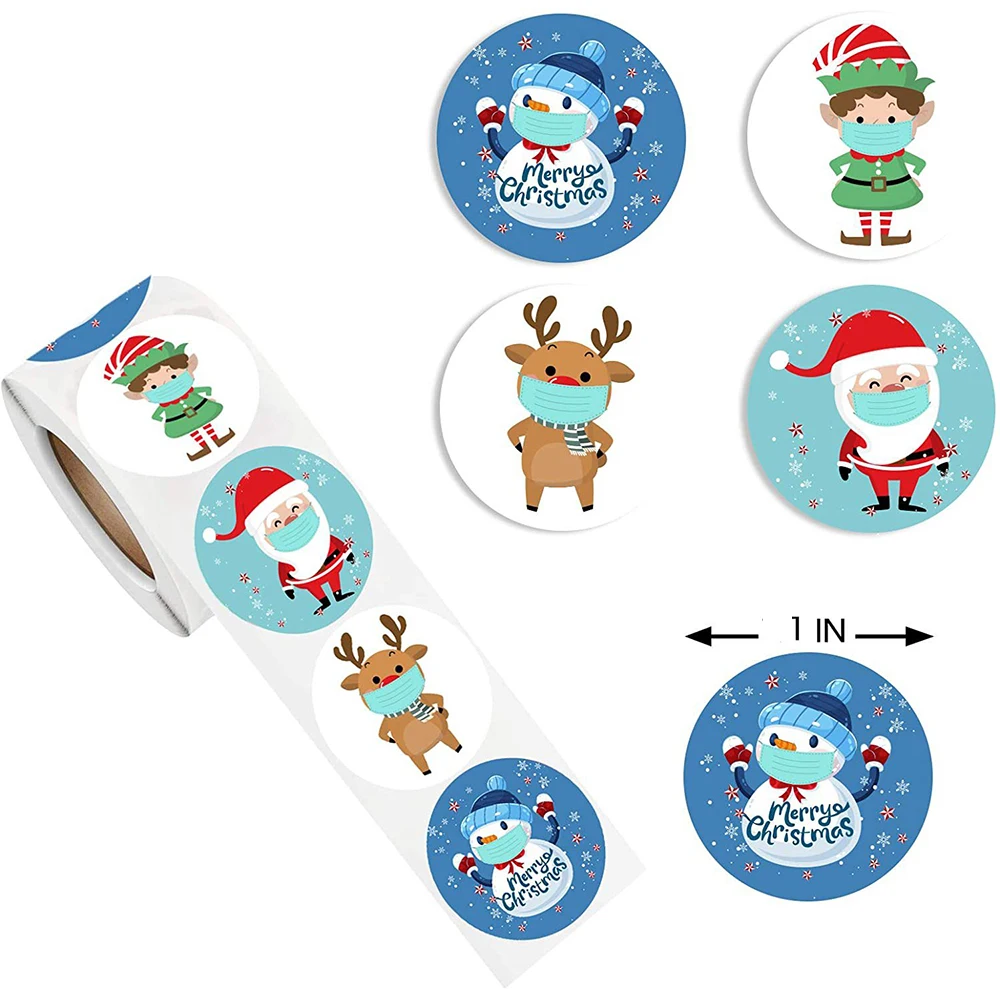 50-500Pcs Merry Christmas Sticker 4 Design Cartoon Sticker For Kids Toys Christmas Gift Waterproof DIY Packaging Adhesive Labels