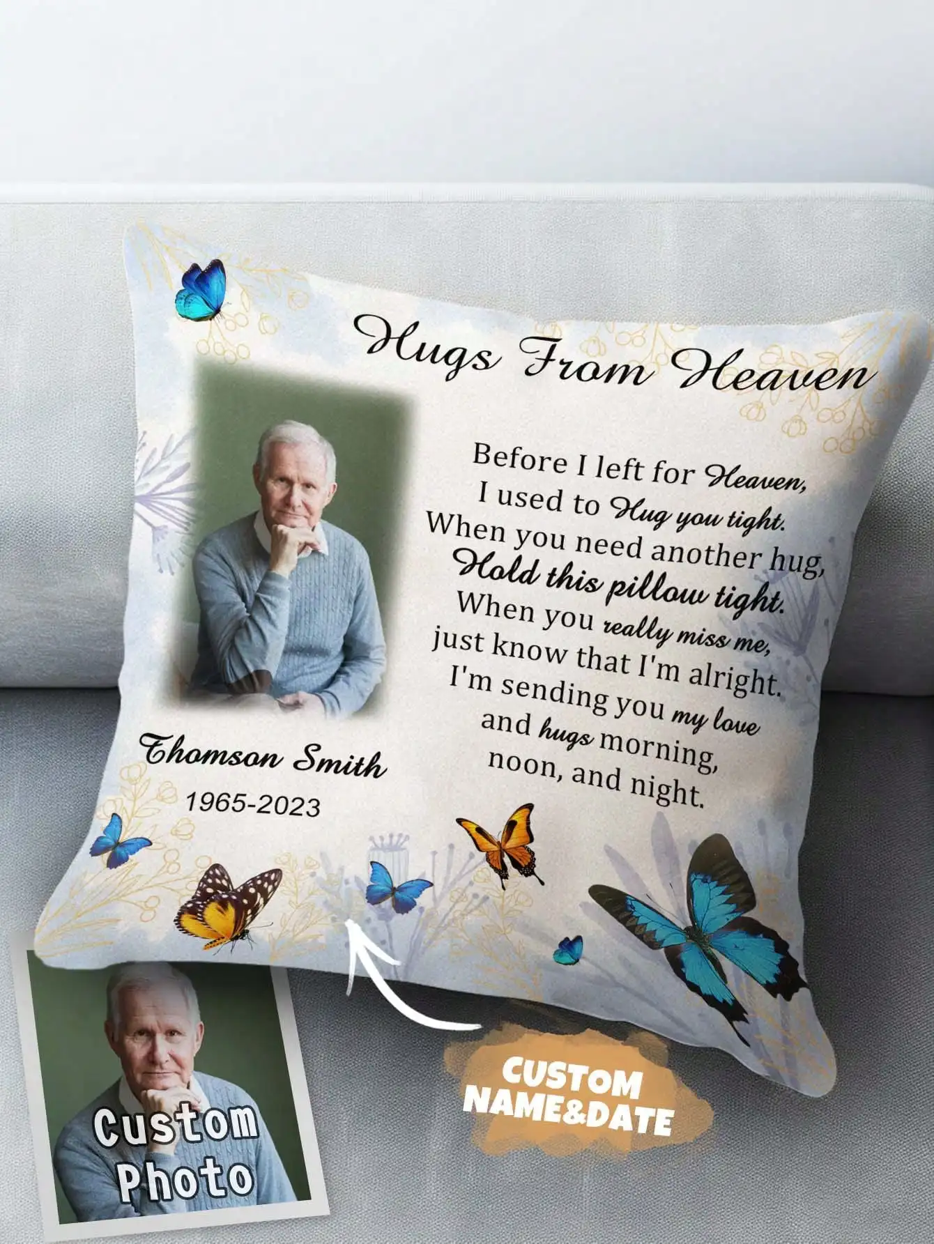 1pc Custom Memorial Pillow Cover Photo Name Date 3 Sizes 40 45 50cm Crystal Velvet Remembrance Gift For Mom Dad Living Room Sofa