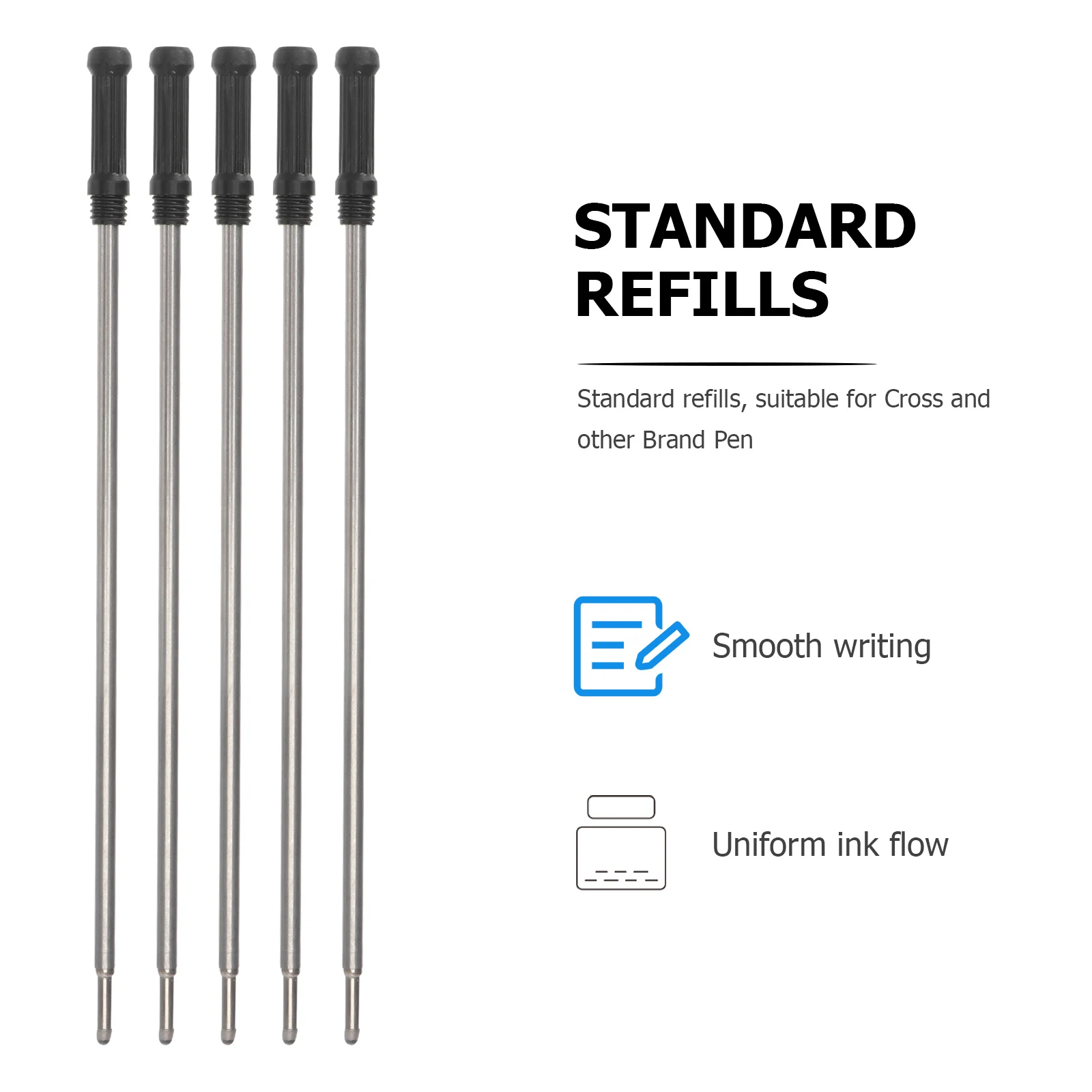 

20pcs Metal Ballpoint Pen Refills 115mm Black Ink Smooth Writing Compatible with Cross Pens Fine Tip Universal Use