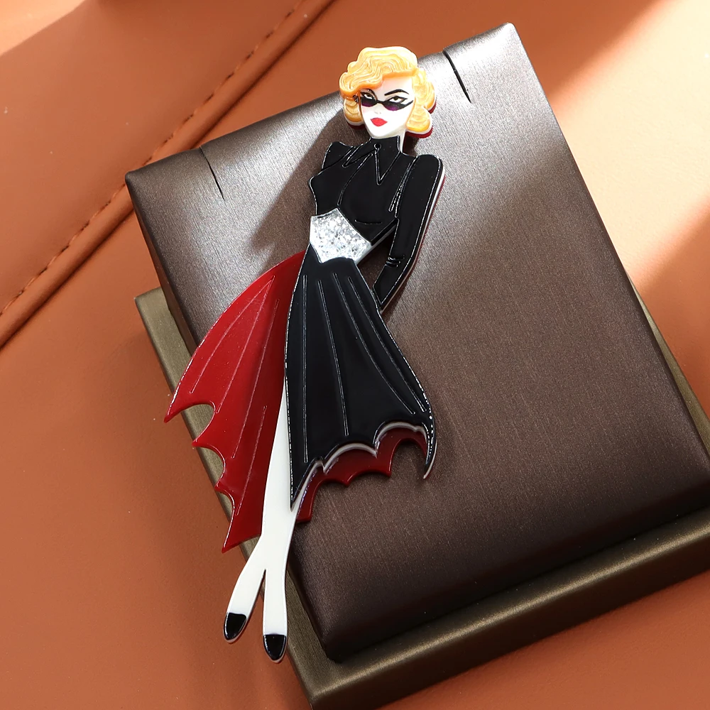 CINDY XIANG Acrylic Fashion Beautiful Lady Design Brooch Bat Dress