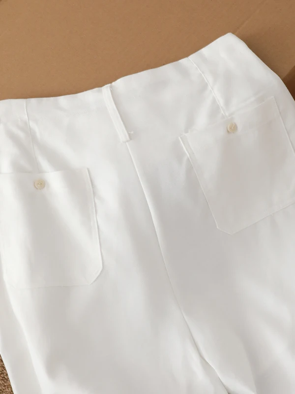 

White Casual Pants Women's Summer Breathable Simple Loose Vintage Style High Waist Cotton Straight Leg Pants Skin-friendly