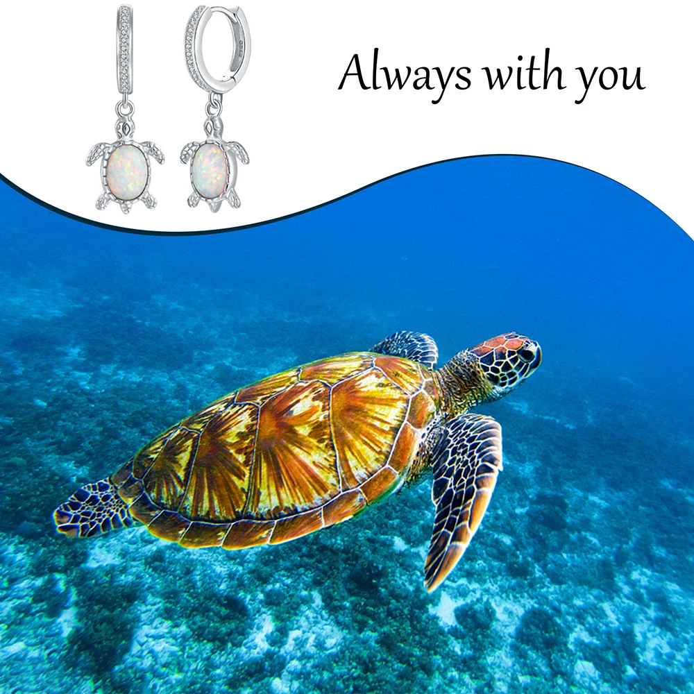 Imagem -02 - Sterling Silver Opal Sea Turtle Dangle Drop Earrings para Mulheres Jóias Animais Bonitos Natureza Oceano Presentes de Aniversário para Meninas Amantes 925