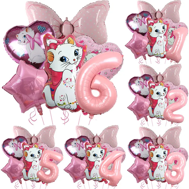 6pcs Marie Cat Theme Aluminum Ballon Girls Birthday Party Supplies The Aristocats Baby Shower Decoration Baby Ballon Toy Gift