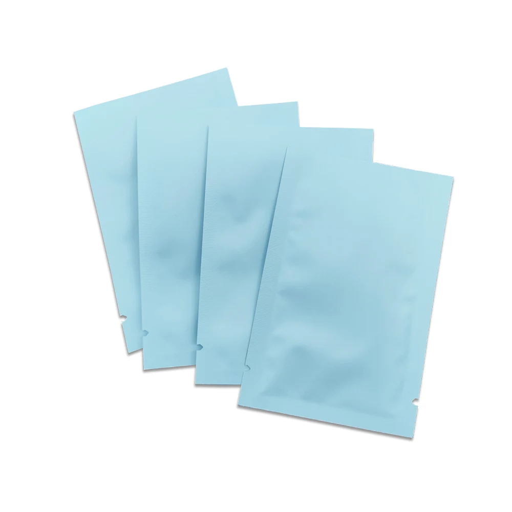 Matte Blue Colored Open Top Aluminum Foil Vacuum Bag Packaging Dried Food Sample Powder Tea Heat Seal Aluminized Packing Pouches