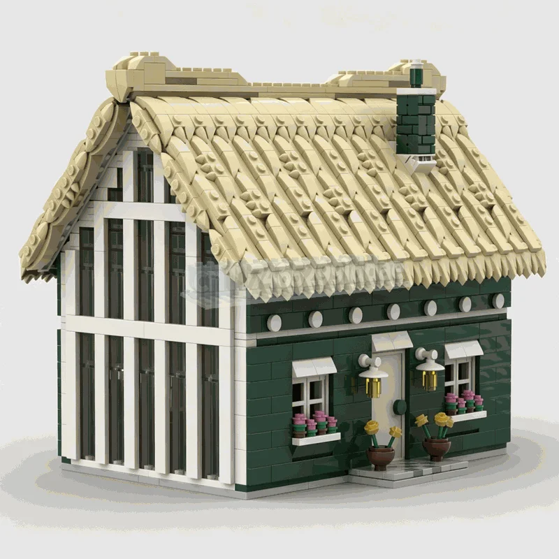 2612PCS Cottage House With Thatched Roof Building Blocks Modular Architecture Model DIY Assembly Set Creative Decoration Gifts
