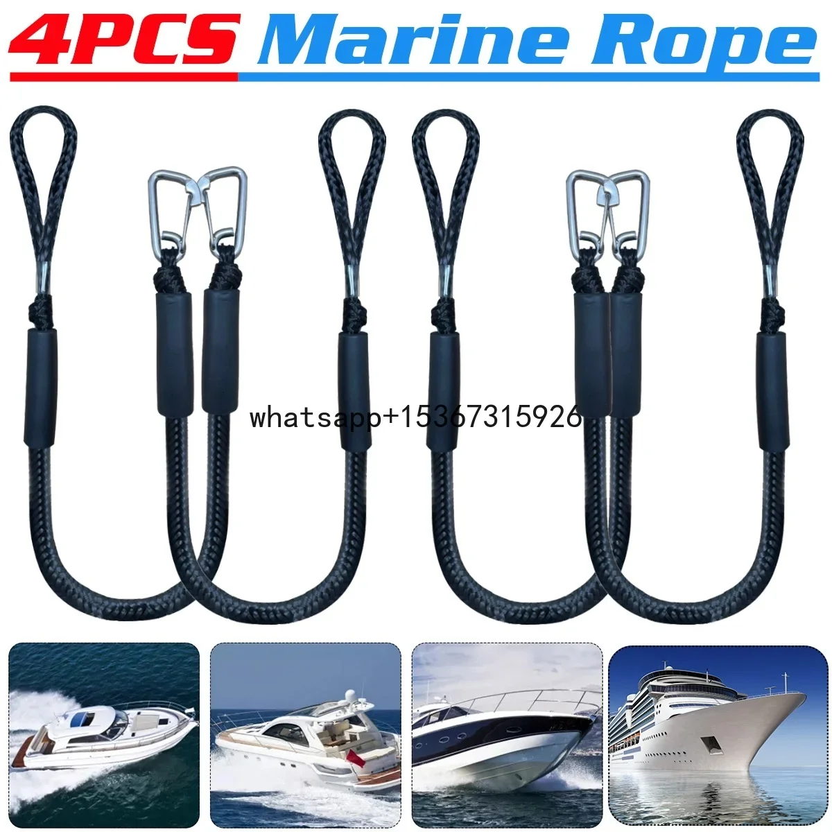 Boat Ropes Docking Line Mooring Rope with Stainless Steel Clip Accessories for Kayak Watercraft Jet Ski Pontoon Canoe Power Boat