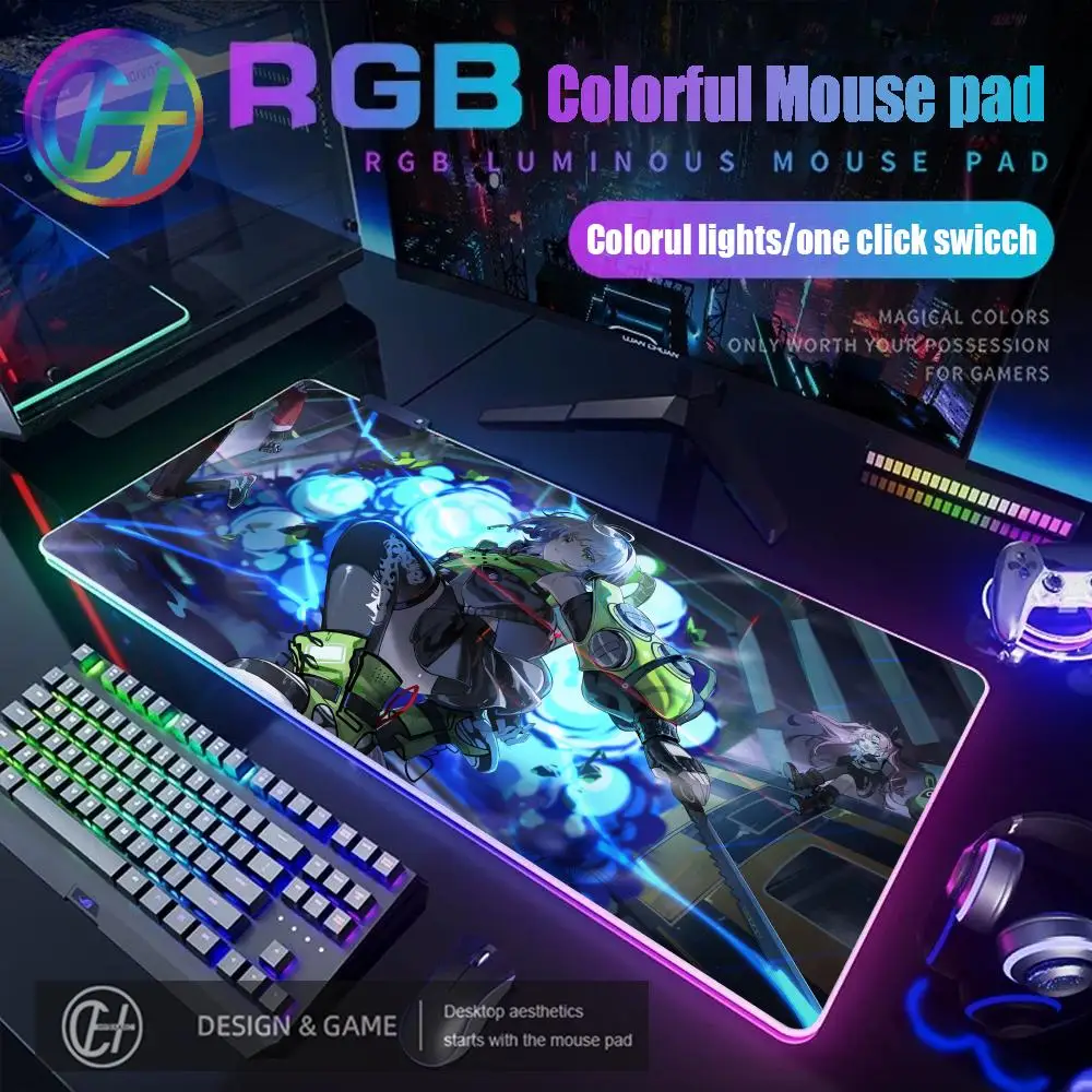 Anby Demara RGB Mousepad Zenless Zone Zero Mouse Pad Gaming Desk Mat HD Gamer Grande luce LED XXL MousePad PC Computer Tappeto