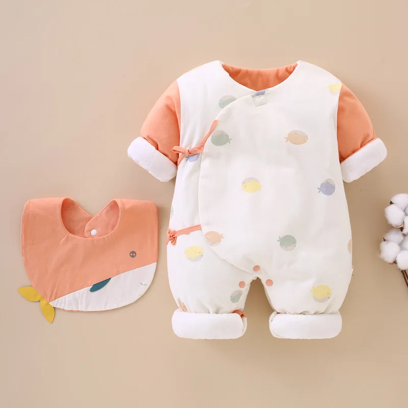 Baby One-piece Clothes Thickened Cotton Clothes with Cotton Clip Babysuit Newborn Climbing Winter Clothes