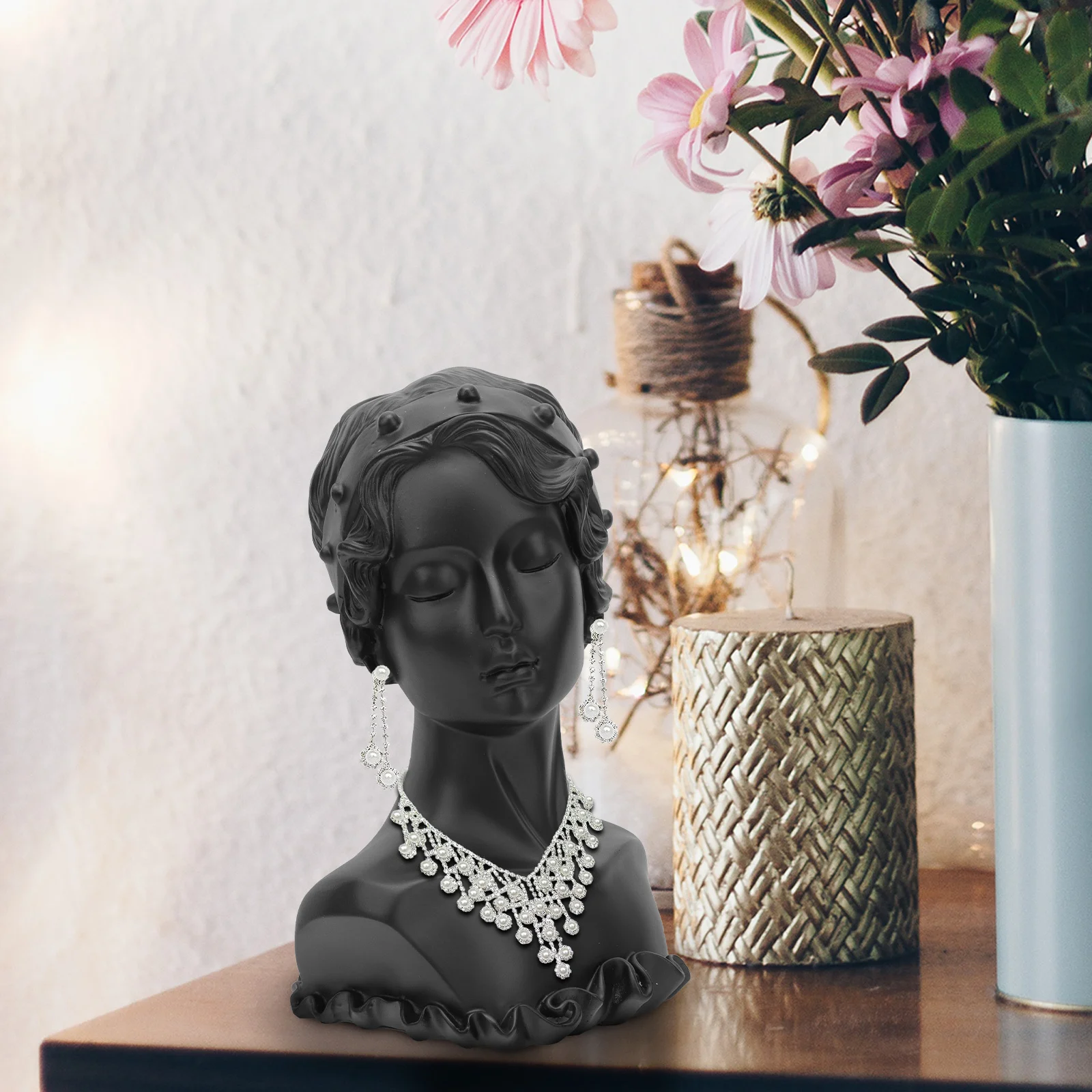 

1 шт., стеллаж для выставки товаров ювелирных изделий, уникальная статуя из смолы, бюст, ожерелья, держатель для сережек, домашний декор, стеллаж для ювелирных изделий, подставка для сережек