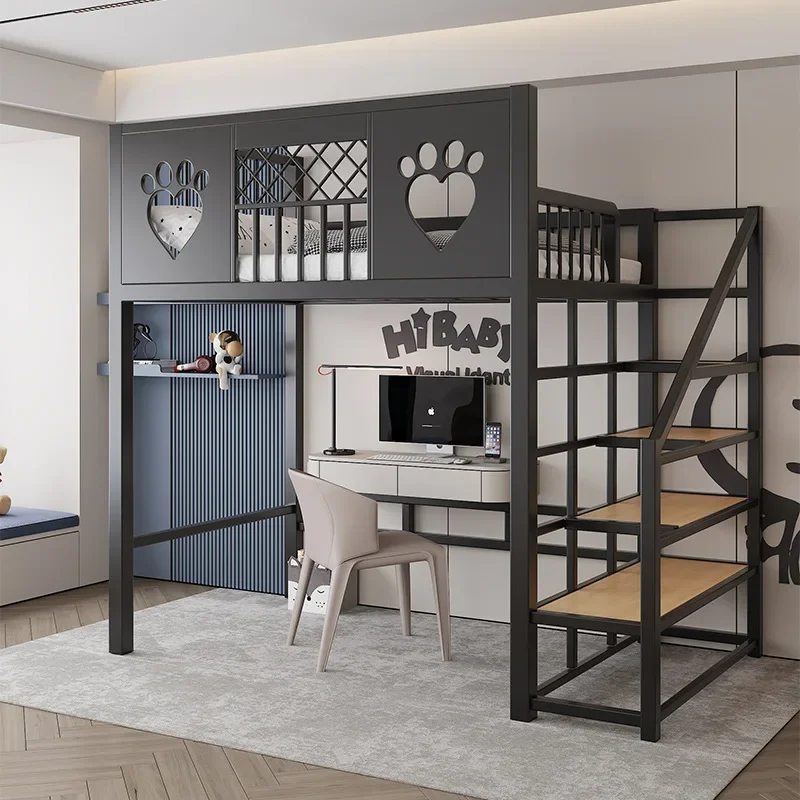 Wrought iron duplex elevated bed duplex second floor bed combination bed small apartment loft