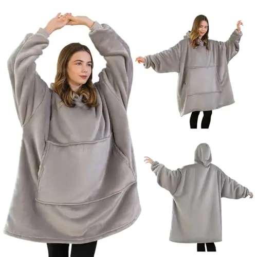 Good Nite 1/2 Set Sherpa Knuffeldeken Mouw + Hoodie Trui Snuggle Deken met Zakken VOOR DAMES