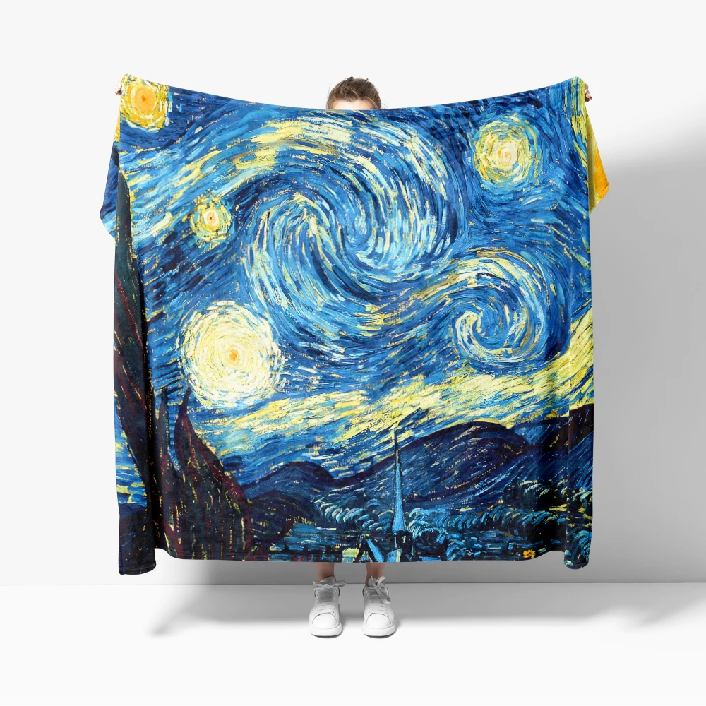 The Starry Night Throw Blanket Art Oil Painting Style Soft Cozy Blankets Soft Warm Flannel Blanket for Bed Room Home Sofa
