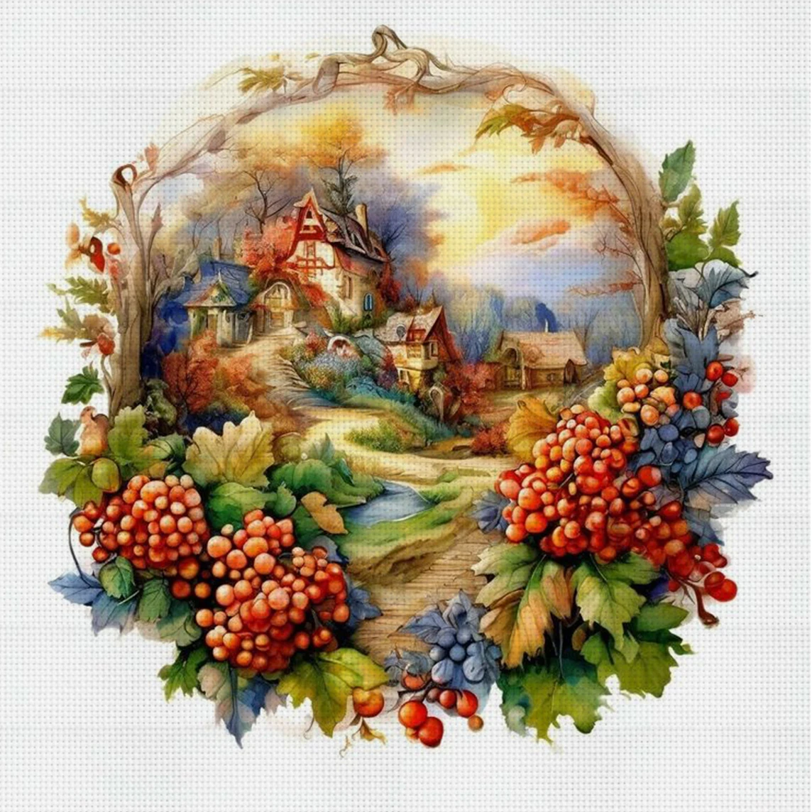 

Набор для вышивания крестиком «Виноградная лоза и коттедж», 11CT, для декора стен дома, подарок, ручная работа, без рамы, полуфабрикат, 36×36 см