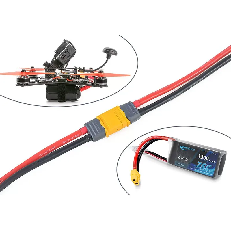 XT60H Model Aircraft Lithium Battery Plug XT60H-M/F Male Female Connector with 12AWG Line Charging Banana Socket Motor Drone