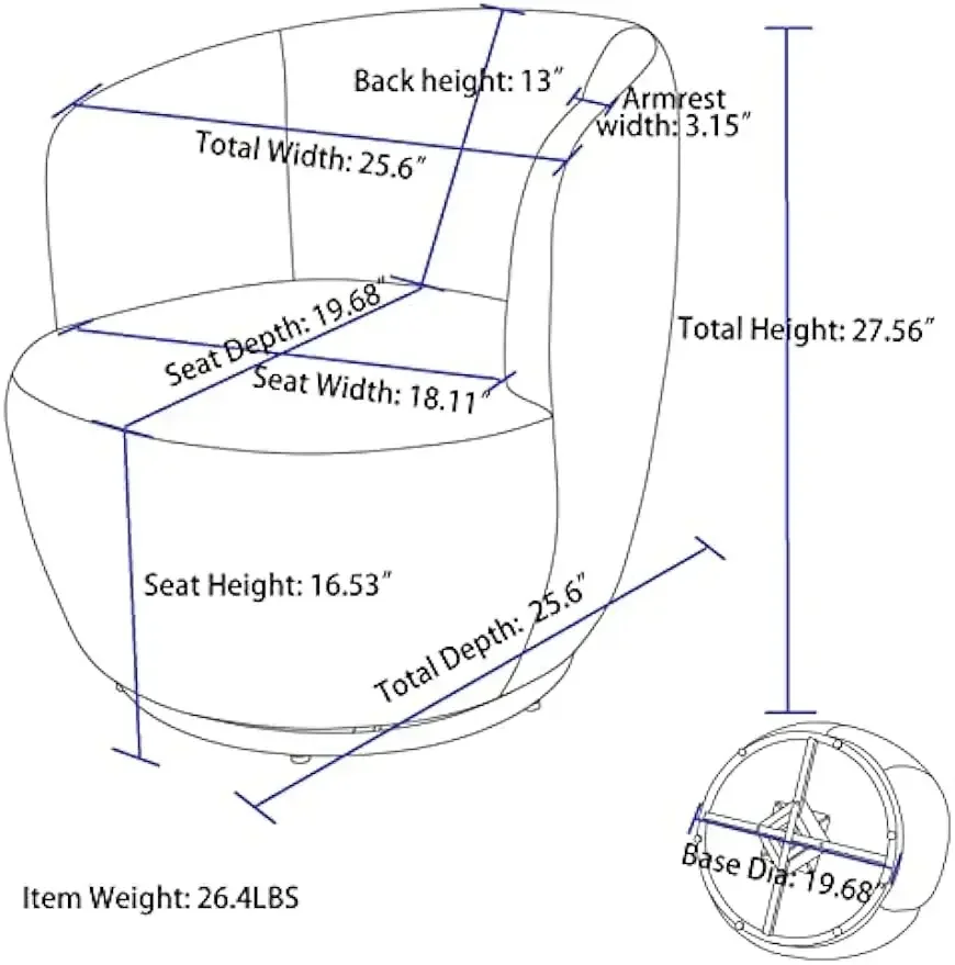 Barrel Chair Modern Teddy Fabric Swivel Accent Armchair Comfy Round Club Chairs Sofa Arm Chair for Living Room Bedroom Reading