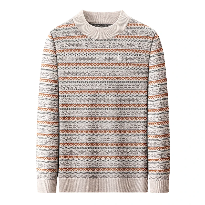 Джемпер высшего качества из 100% чистой кашемировой шерсти, 2025 г., мужской зимний модный толстый свитер в полоску с длинными рукавами, мужская теплая одежда из овечьей шерсти