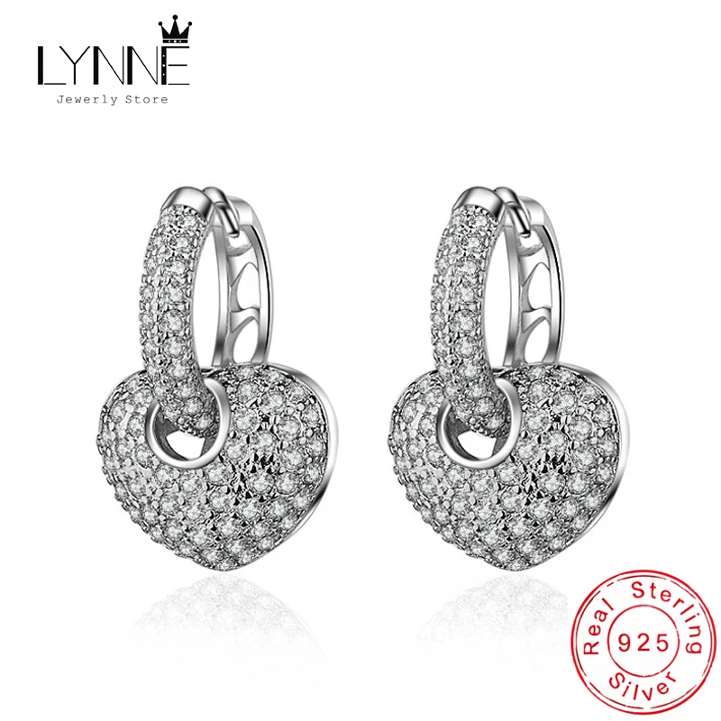 

Bohemian Heart Zircon Pendant Double Use Hoop Earrings Women Jewelry 925 Sterling Silver Punk Rock Rhinestone Circle Ear Dangle