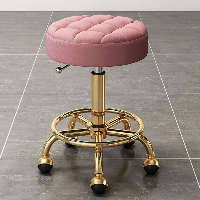 Wheels Swivel Salon Hairdressing Chairs Foldable Gold Beauty Makeup Chair Office Desk Stool Lifting Round Stools Furniture