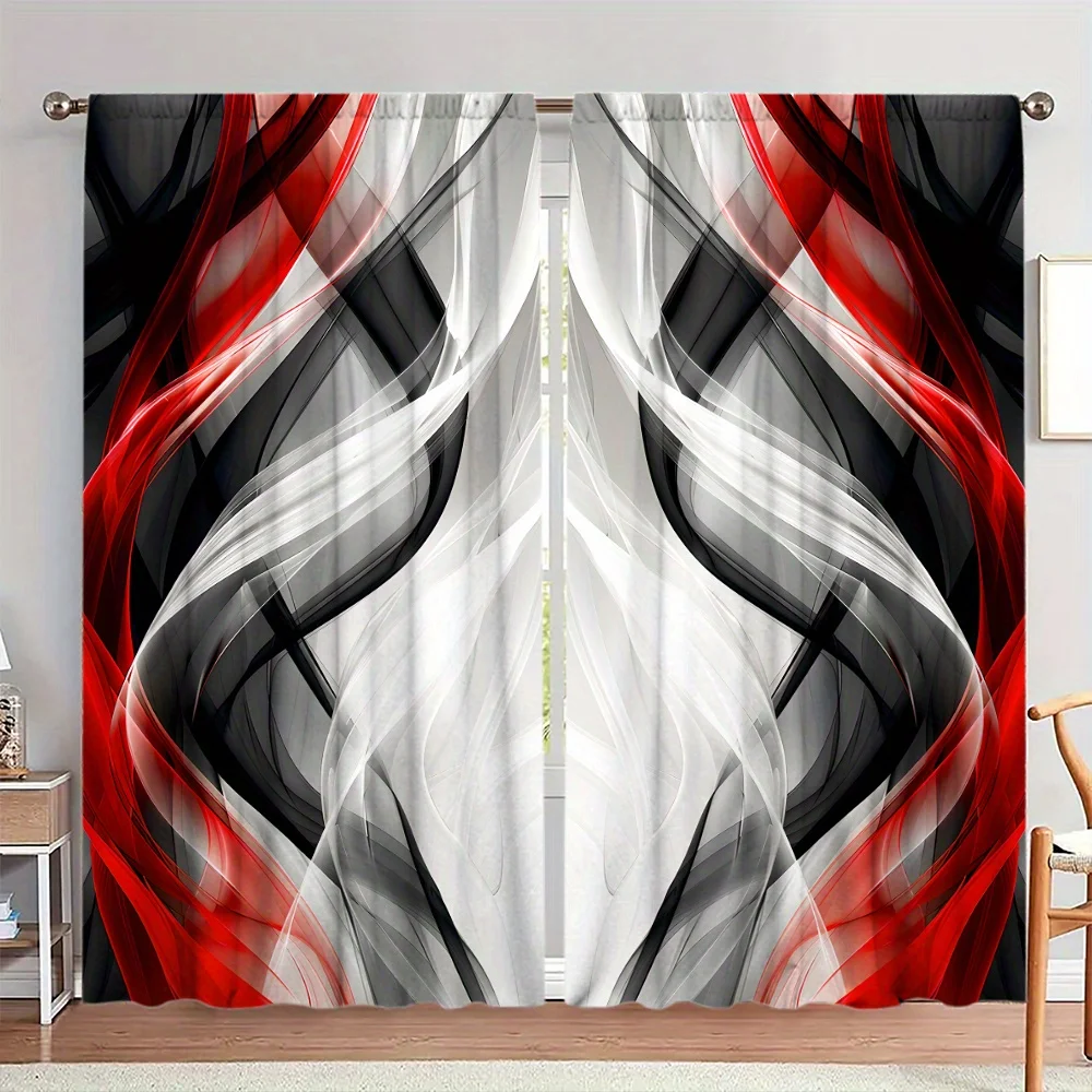 2pcs Abstract Art Swirling Lines Shapes Printed Rod Pocket Curtains Window Treatment for Bedroom Living Room Office Kitchen