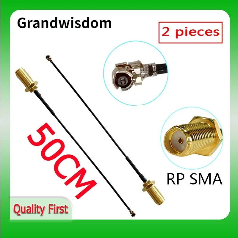 GWS 2PCS 50cm Extension Cord UFL to RP-SMA Connector Antenna 2 pieces lot WiFi Pigtail Cable IPX to RP-SMA  female  to IPX