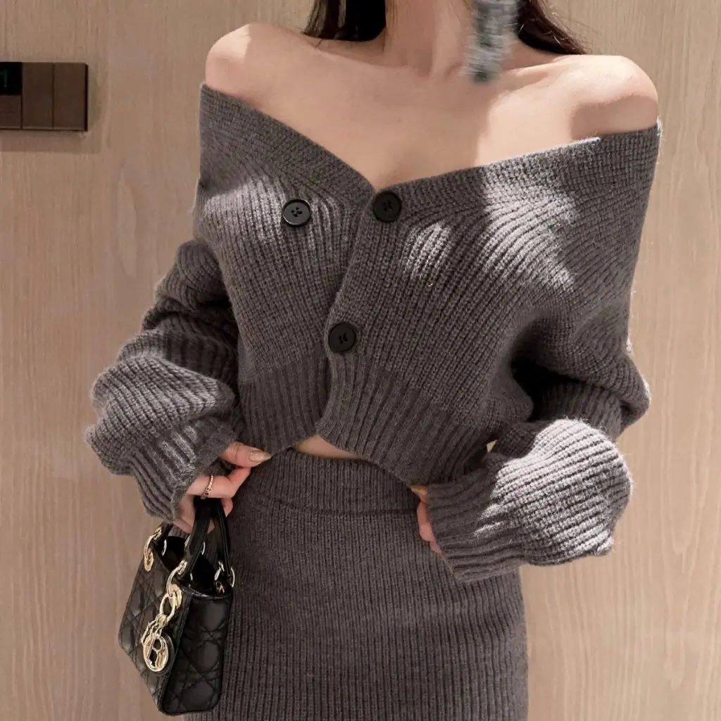 

Облегающее платье-свитер в японском и корейском стиле, женская высококачественная осенне-зимняя одежда, сексуальный костюм-двойка для маленького человека