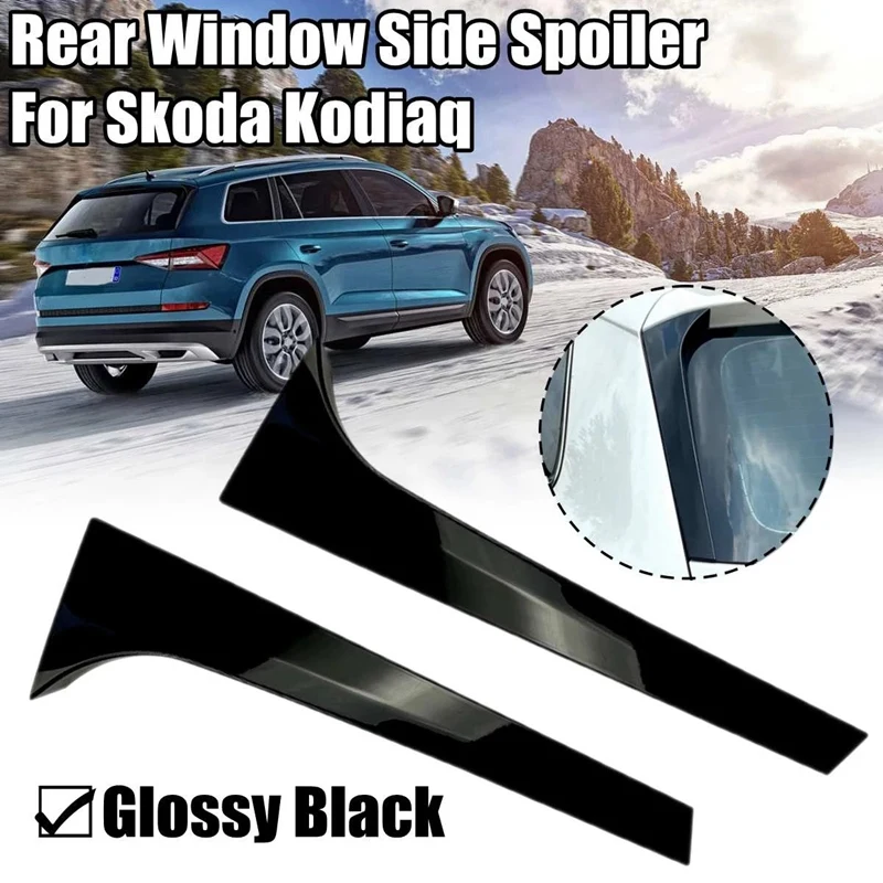 Pair Vertical Rear Window Side Spoiler Canard Splitter For Skoda Kodiaq Glossy Black Retrofit