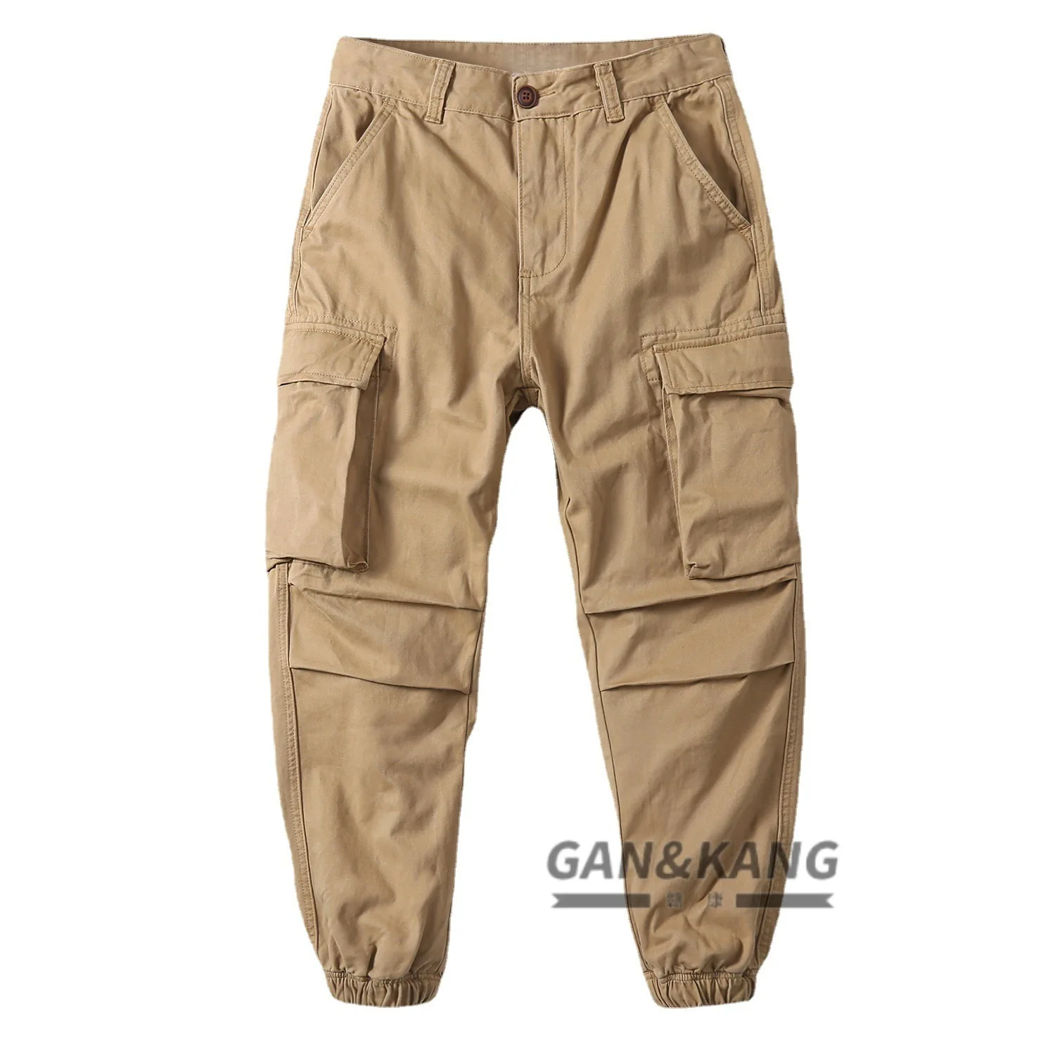 European and American Retro Men's Jogger Pants Loose Plus-Size Casual Cargo Pants for Men Grey Desert Camo Cropped Trousers