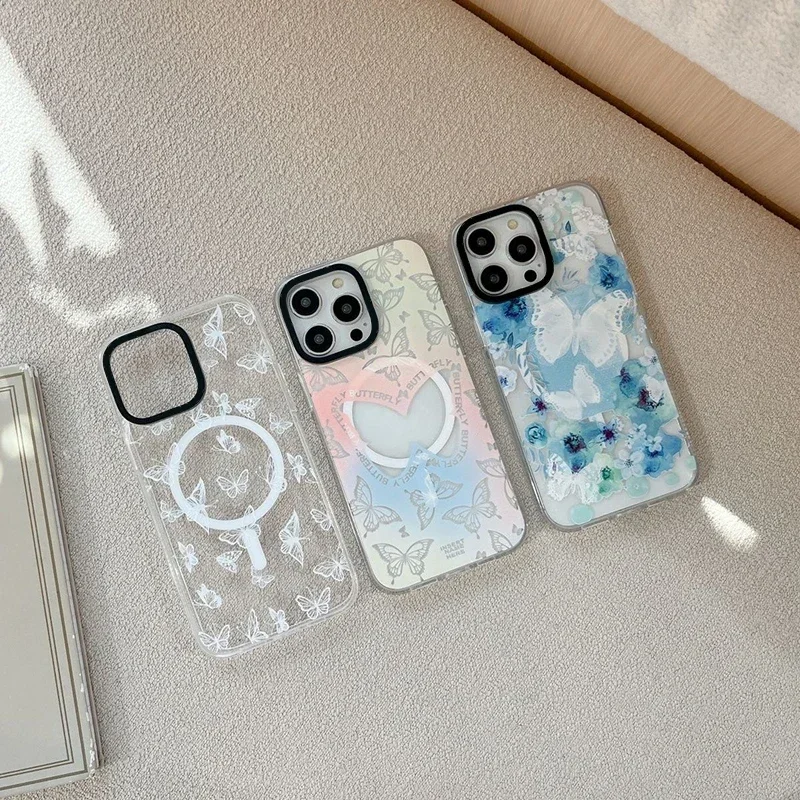 Butterfly Acrylic Transparent Border iPhone 13 14 15 16 Pro Max Case - Protective iPhone Case with MagSafe