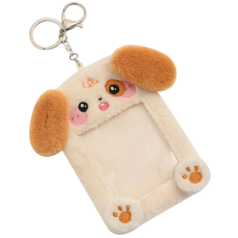 Keychain for Men Plush Animal Card Holder Cartoon Cards Cover Badge Light Brown Man